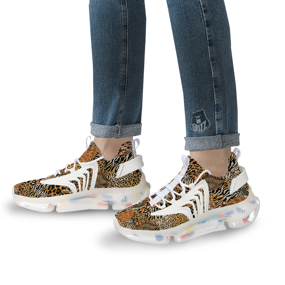 Wild Animal Skins Patchwork Print Pattern White Gym Shoes-grizzshop