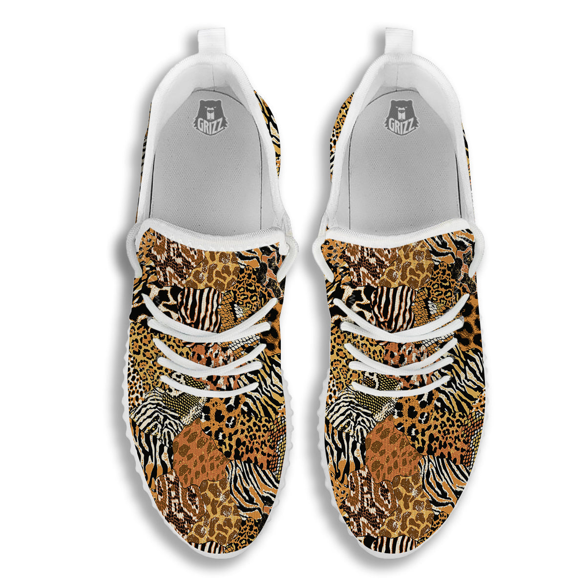 Wild Animal Skins Patchwork Print Pattern White Walking Shoes-grizzshop