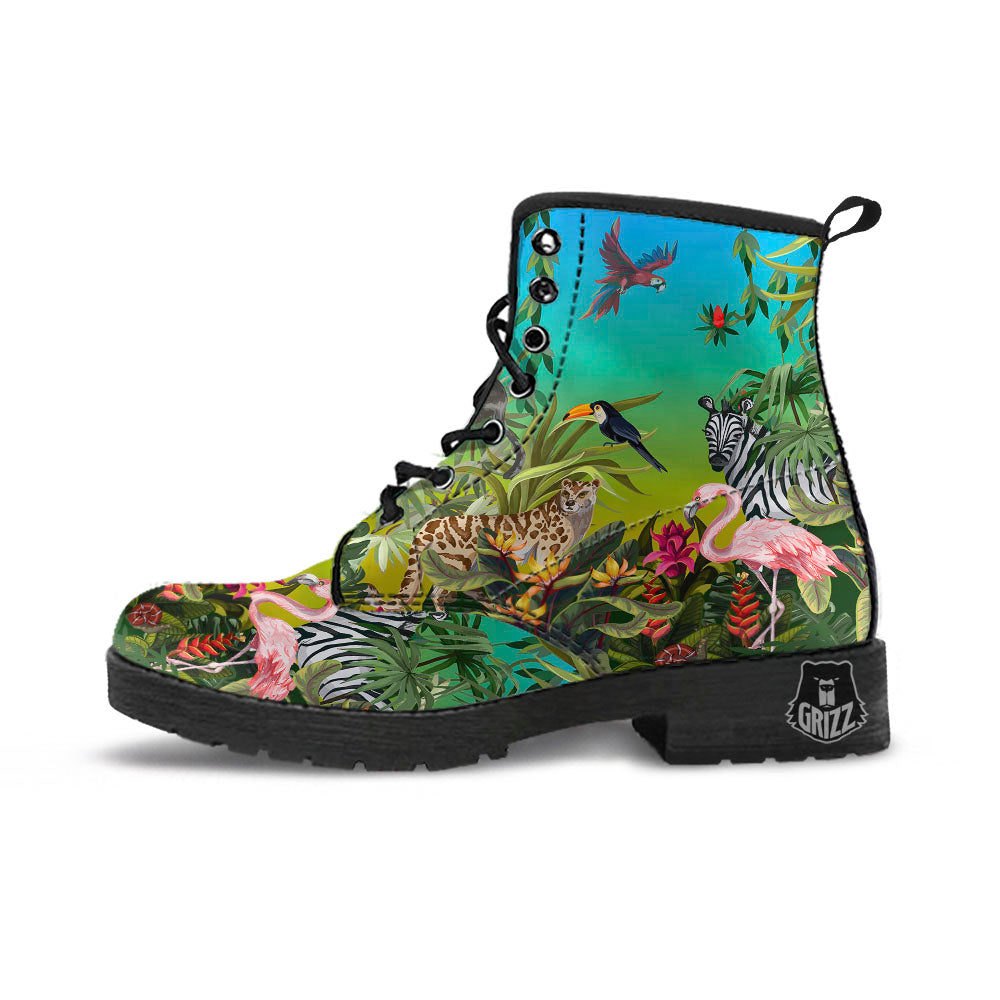 Wild Animals Jungle Print Leather Boots-grizzshop