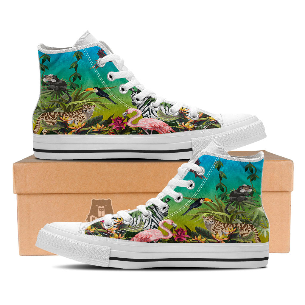 Wild Animals Jungle Print White High Top Shoes-grizzshop