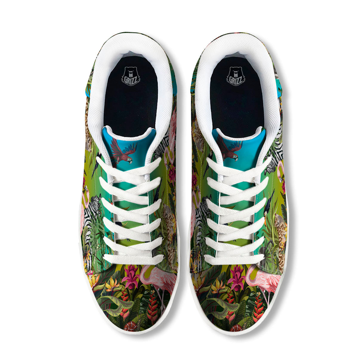 Wild Animals Jungle Print White Low Top Sneakers-grizzshop