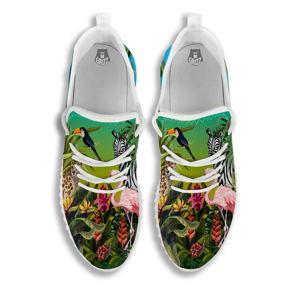 Wild Animals Jungle Print White Walking Shoes-grizzshop