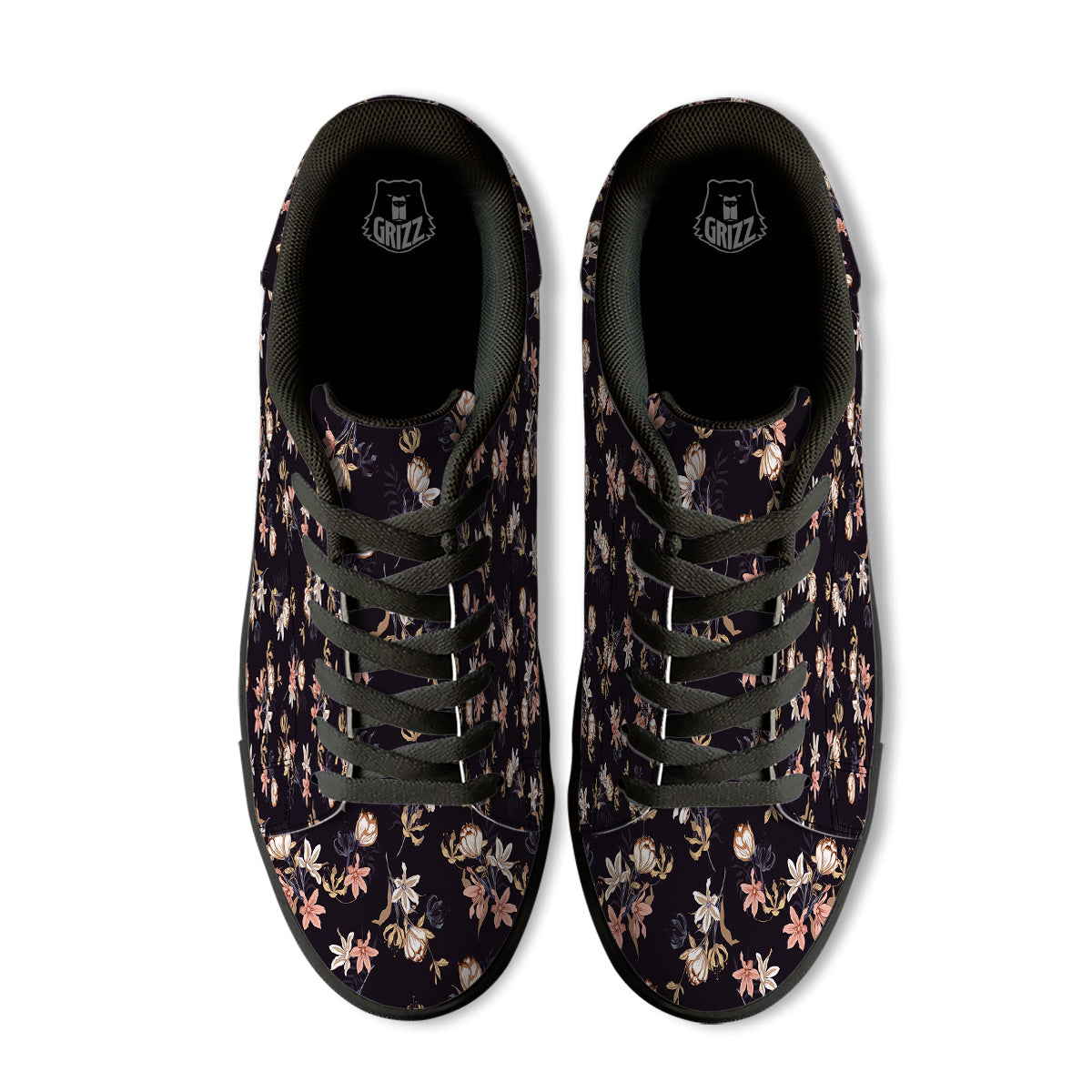 Wild Flower Print Pattern Black Low Top Sneakers-grizzshop