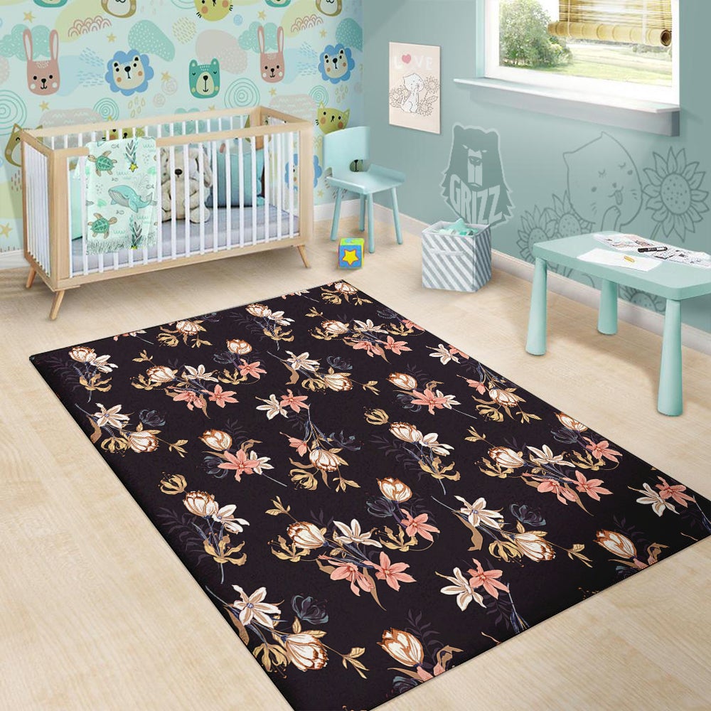 Wild Flower Print Pattern Floor Mat-grizzshop