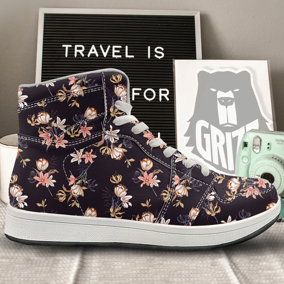 Wild Flower Print Pattern High Top Sneakers-grizzshop