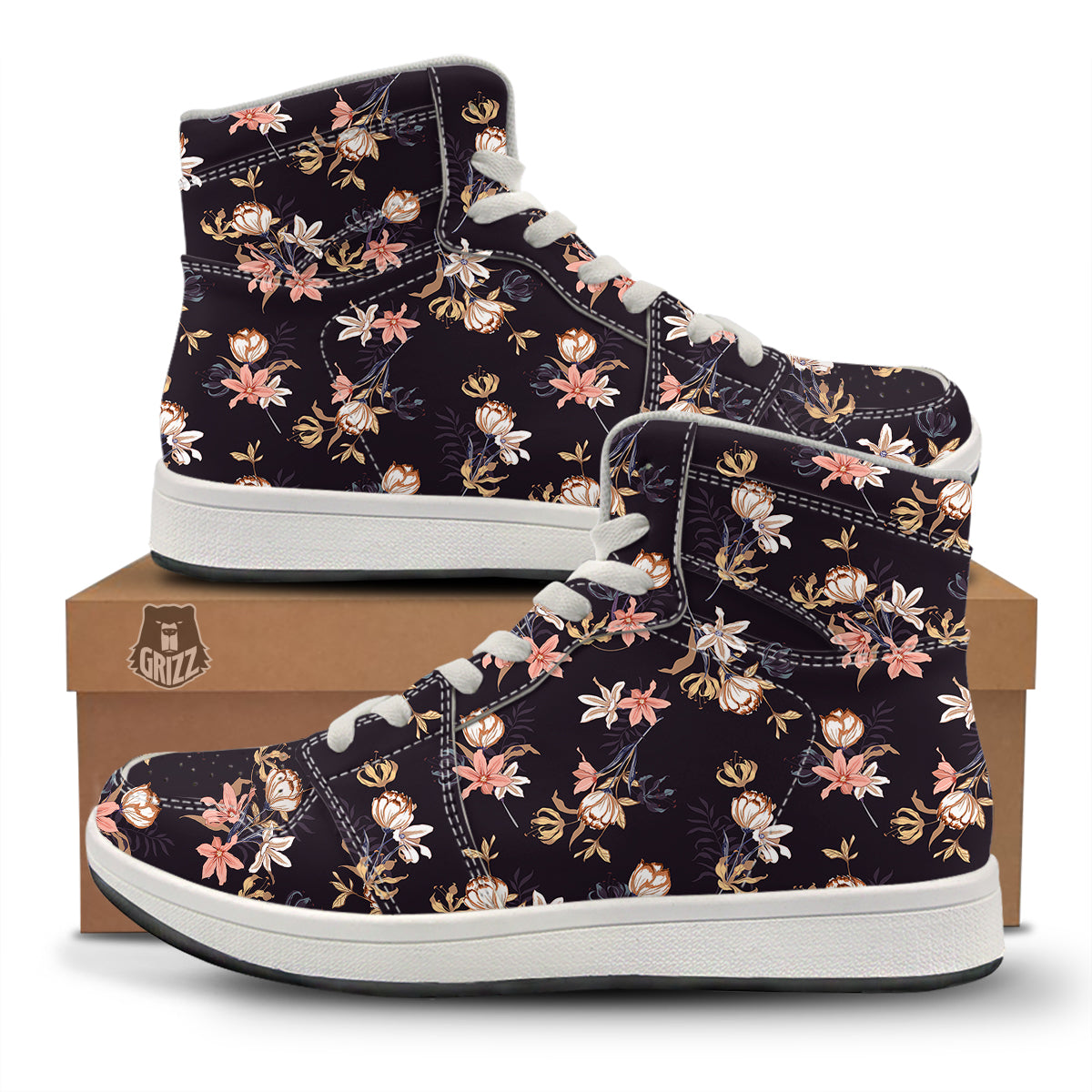 Wild Flower Print Pattern High Top Sneakers-grizzshop
