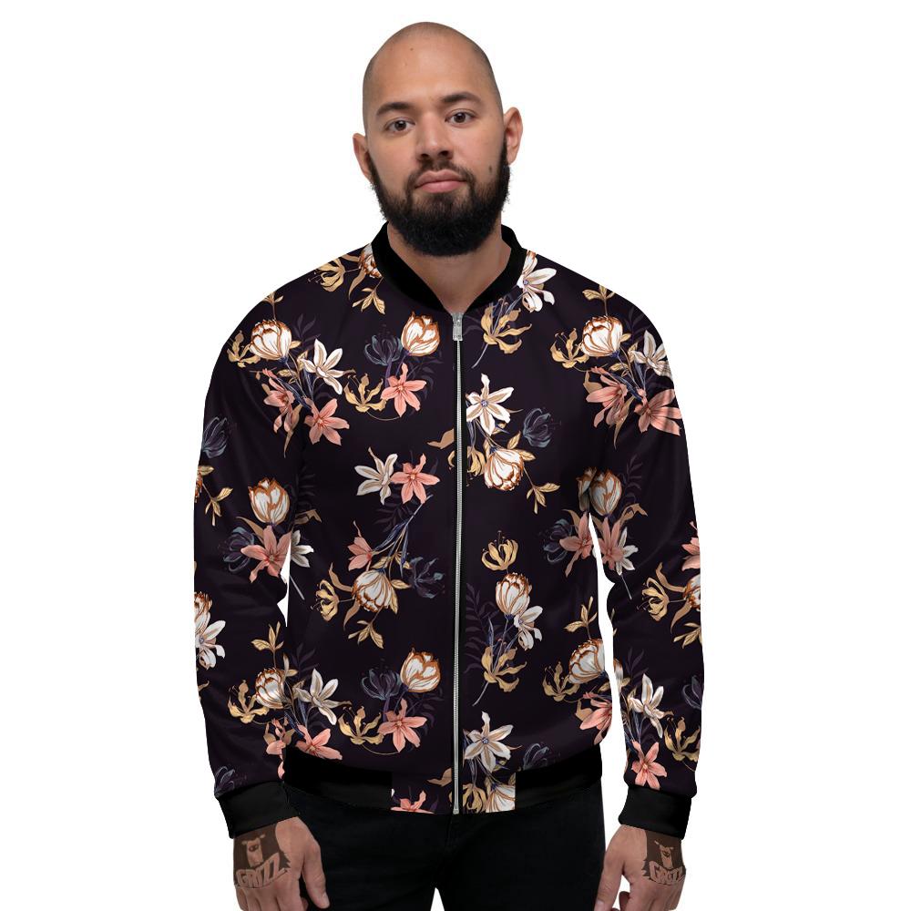 Wild Flower Print Pattern Men's Bomber Jacket-grizzshop