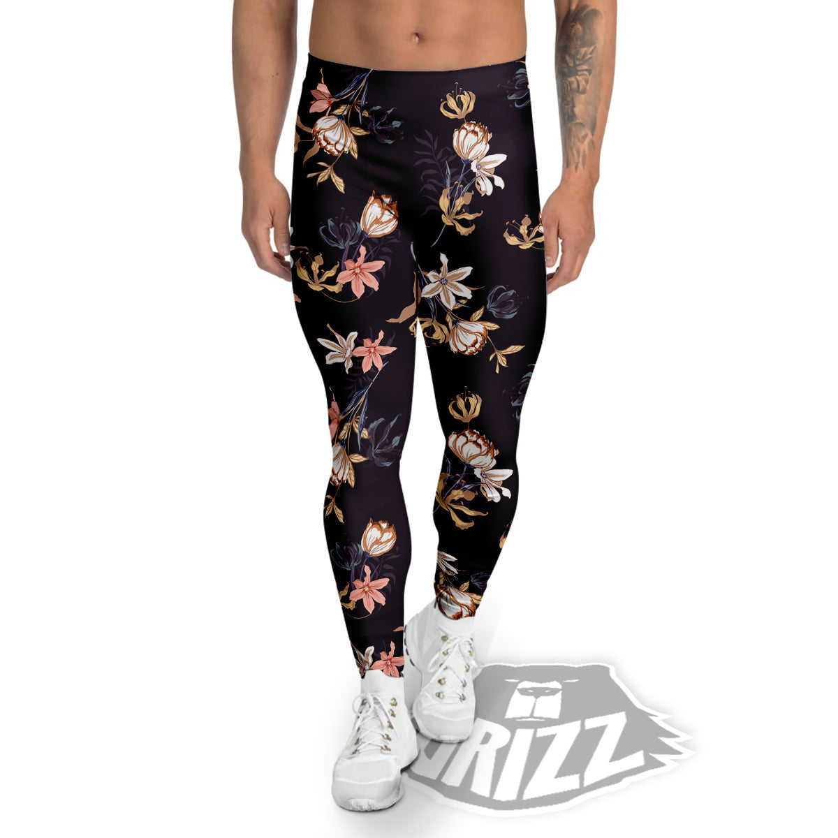 Wild Flower Print Pattern Men's Leggings-grizzshop
