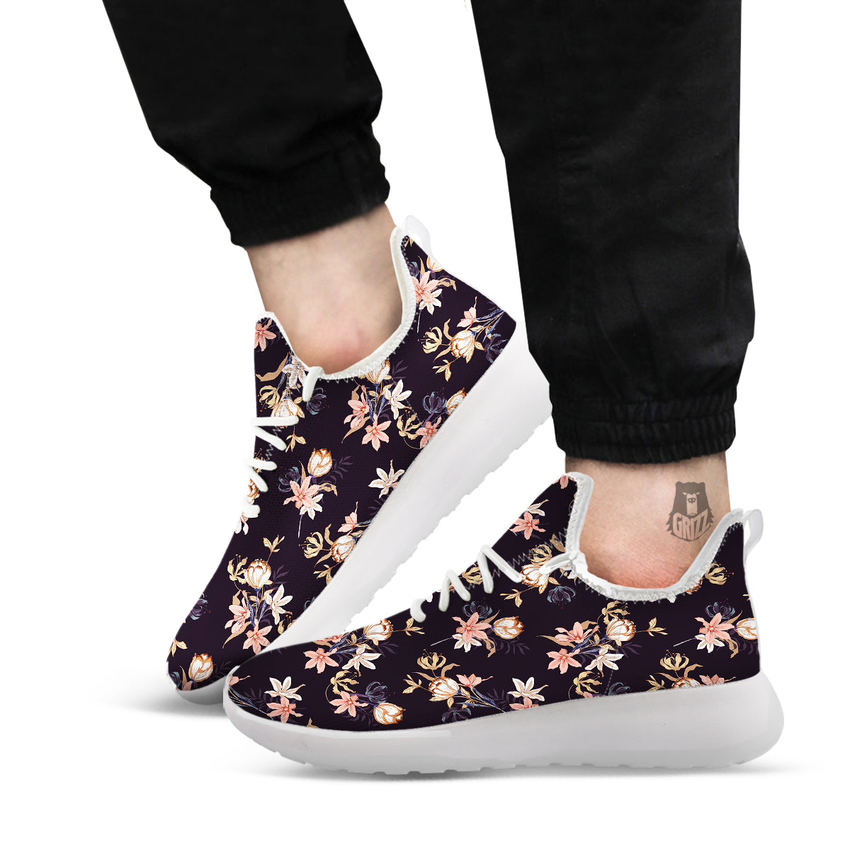 Wild Flower Print Pattern White Athletic Shoes-grizzshop