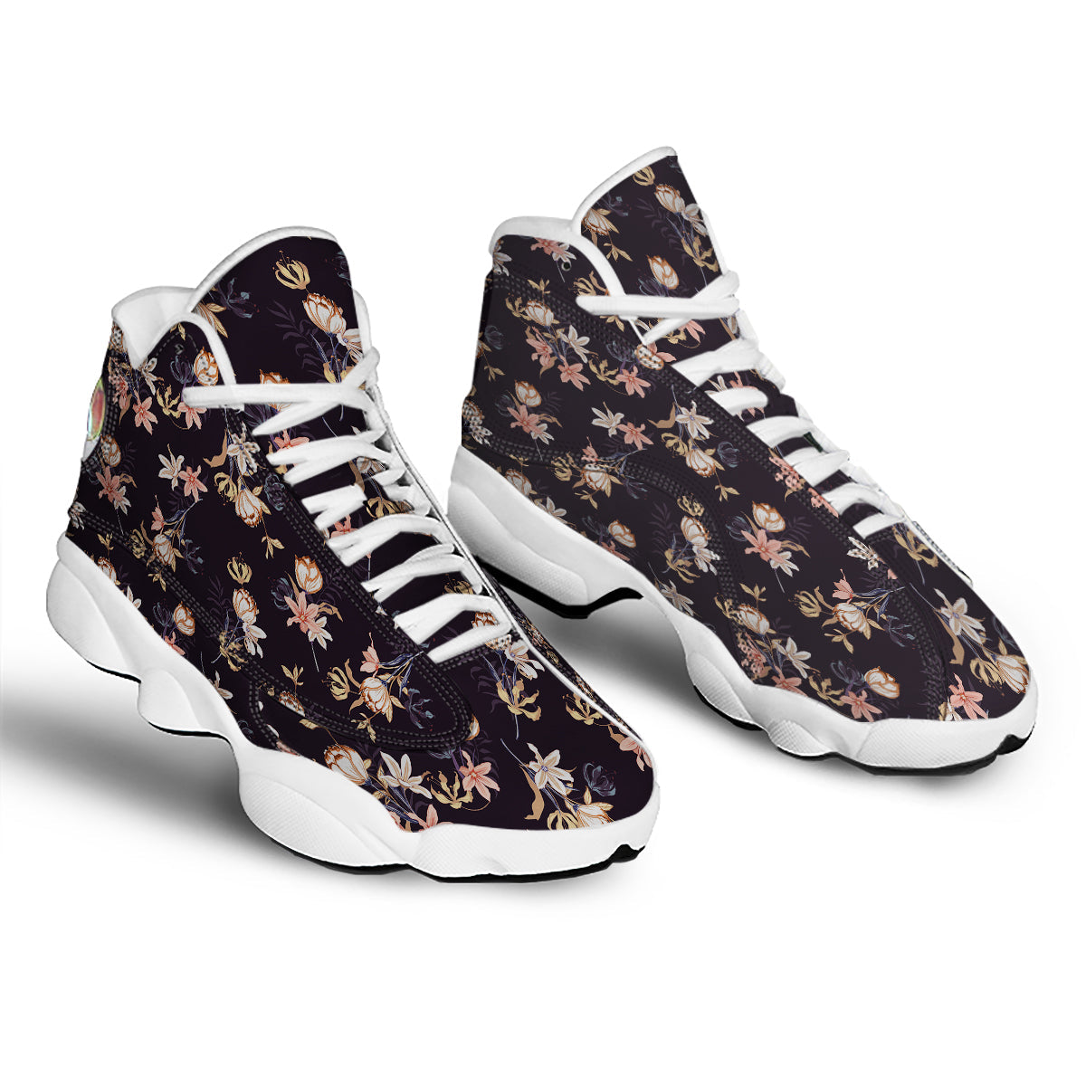 Wild Flower Print Pattern White Basketball Shoes-grizzshop