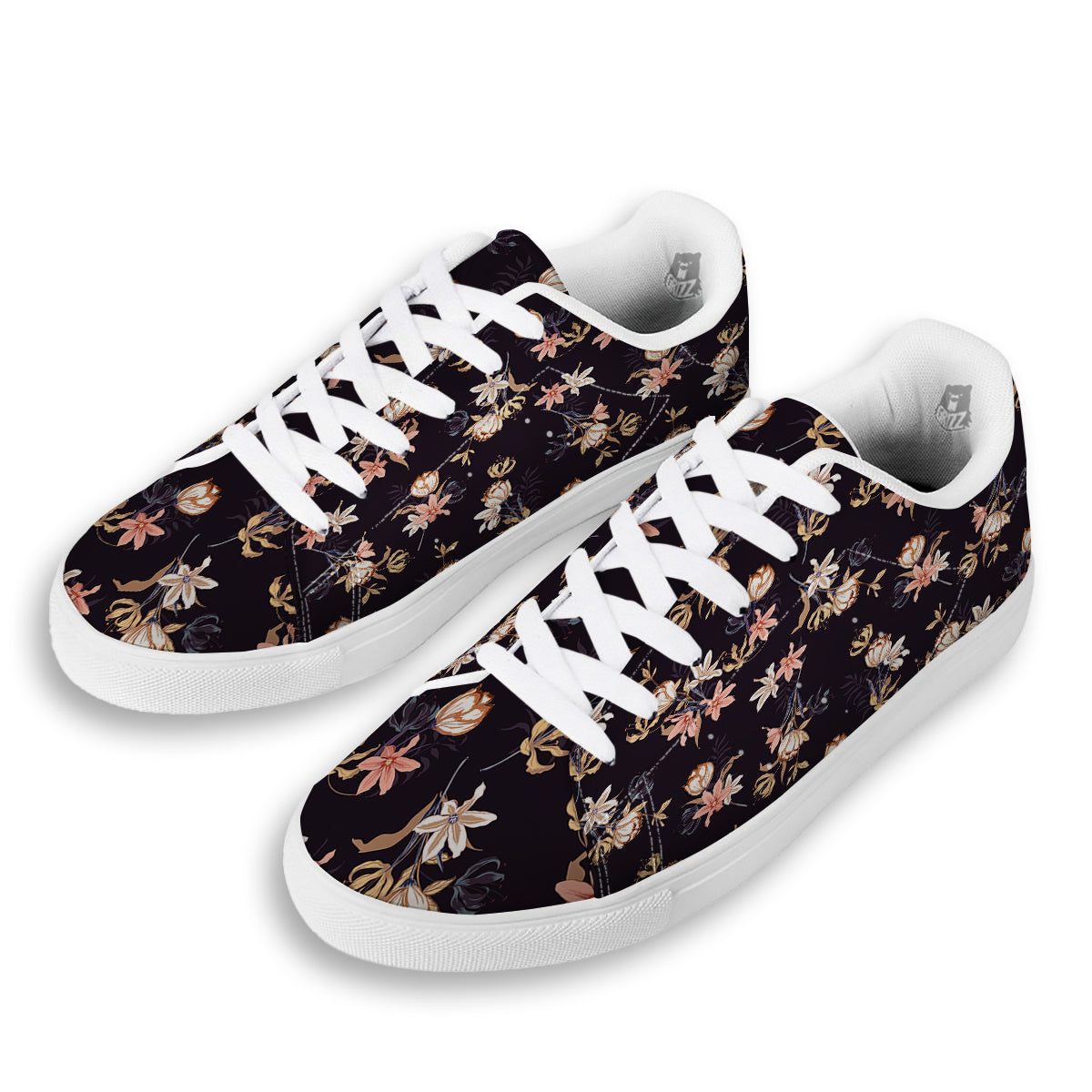 Wild Flower Print Pattern White Low Top Sneakers-grizzshop
