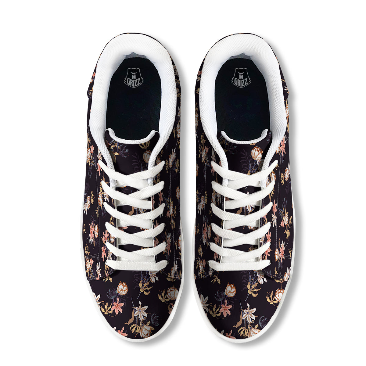 Wild Flower Print Pattern White Low Top Sneakers-grizzshop