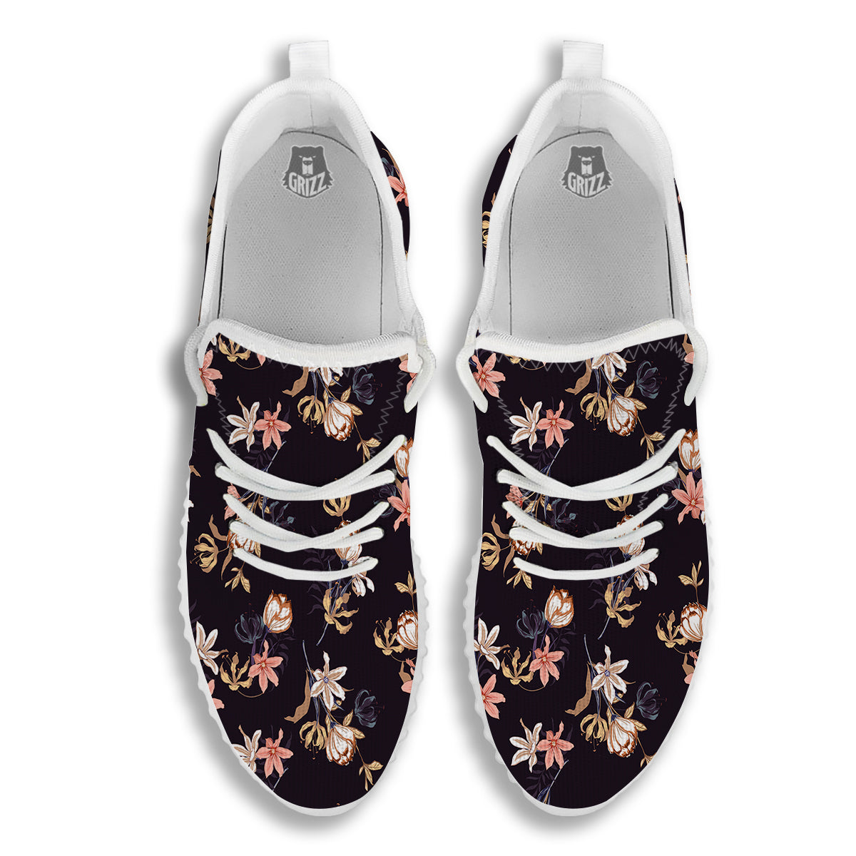 Wild Flower Print Pattern White Walking Shoes-grizzshop