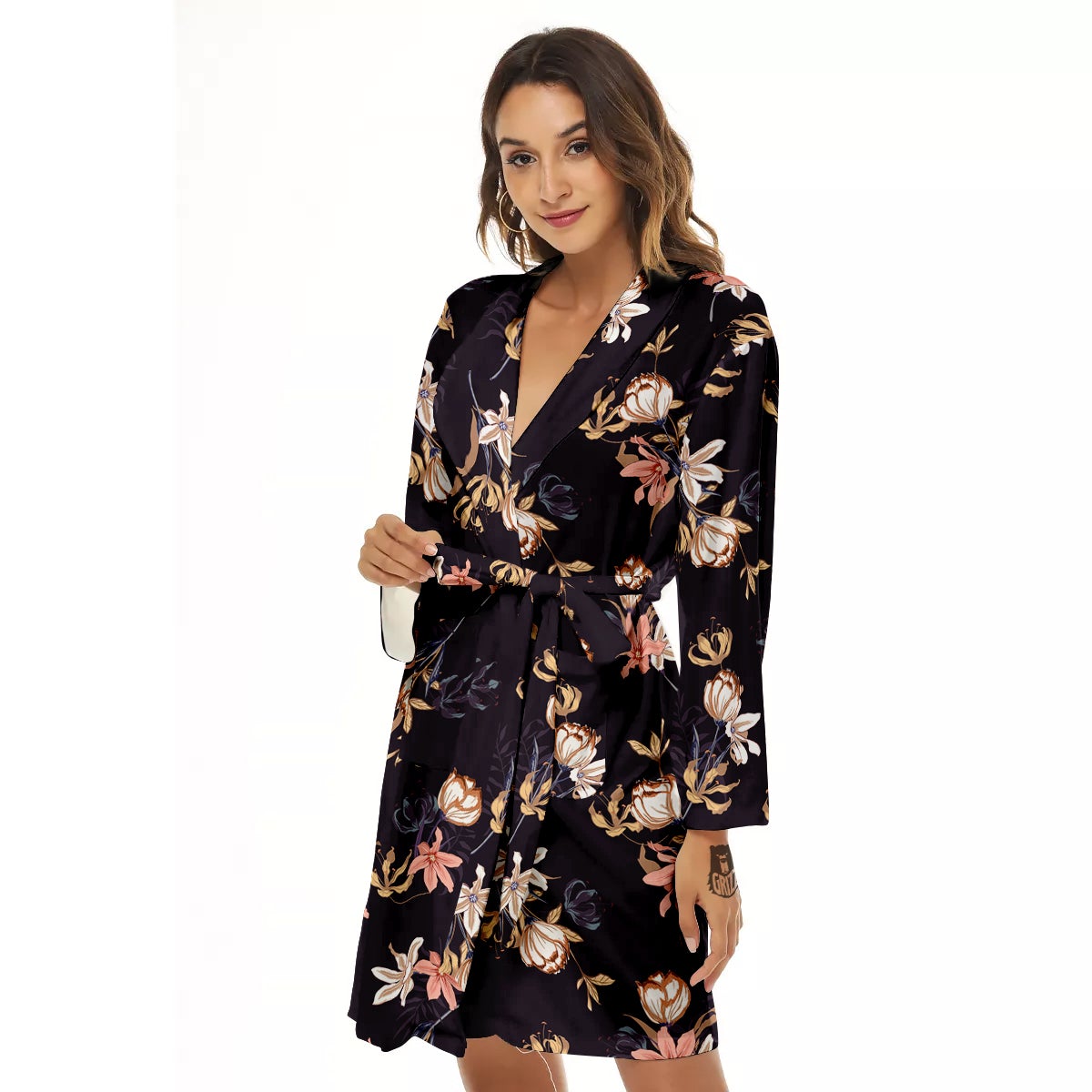 Wild Flower Print Pattern Women's Robe-grizzshop