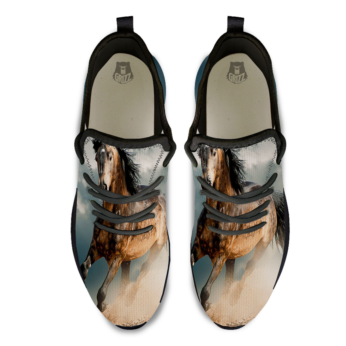 Wild Horses Running Print Black Athletic Shoes-grizzshop