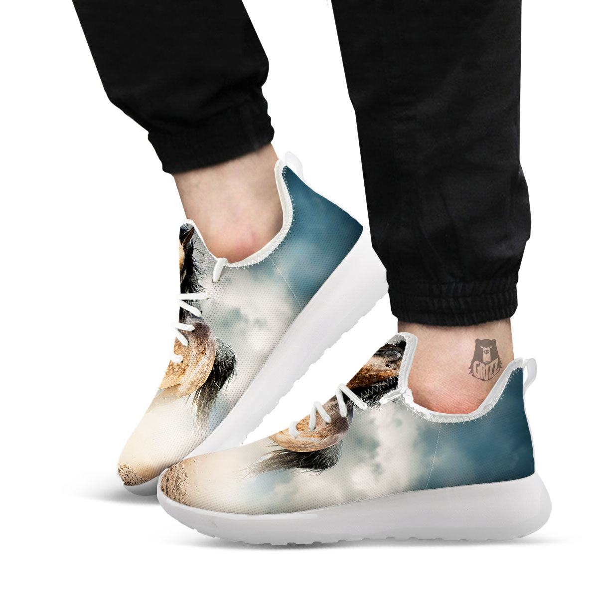 Wild Horses Running Print White Athletic Shoes-grizzshop