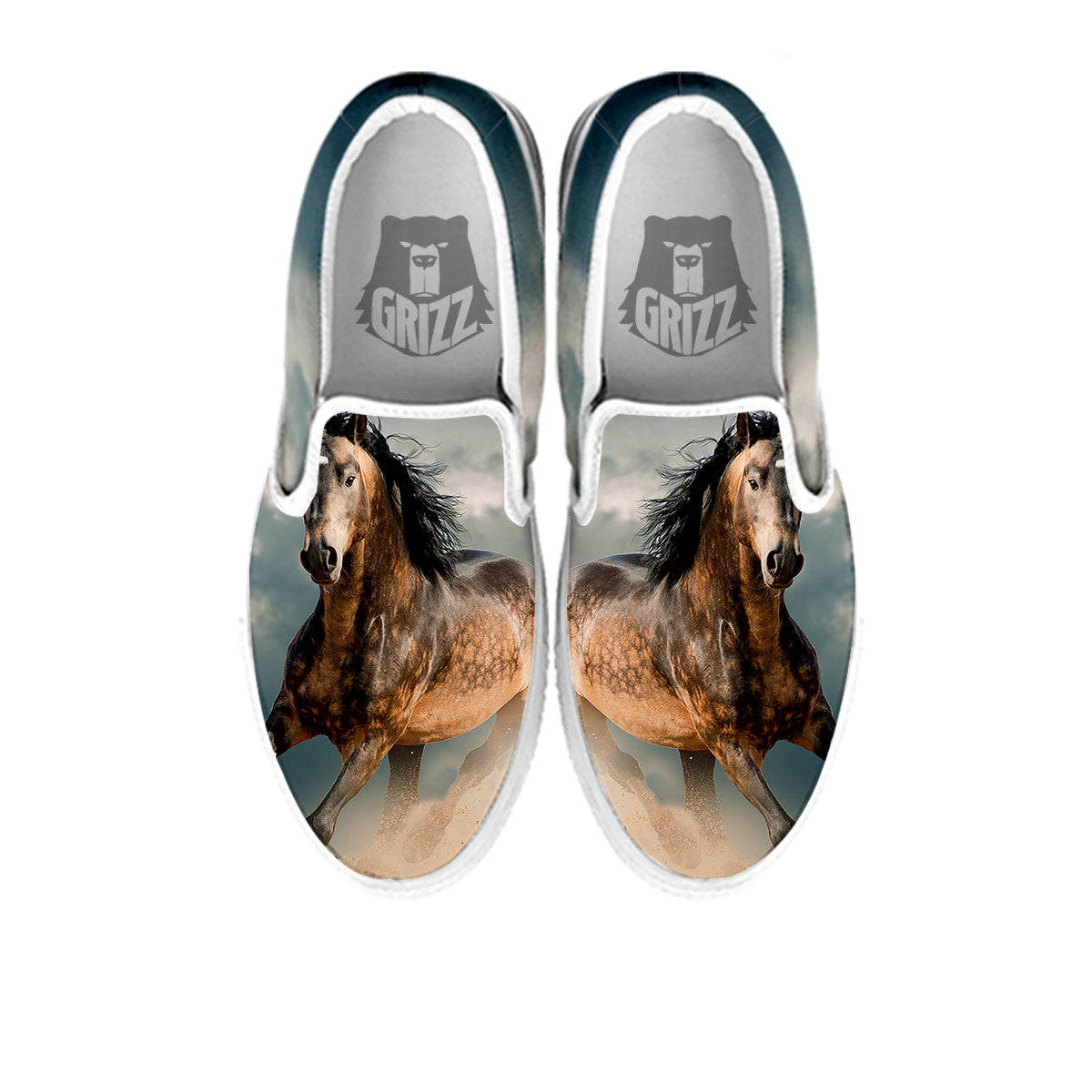 Wild Horses Running Print White Slip On Shoes-grizzshop