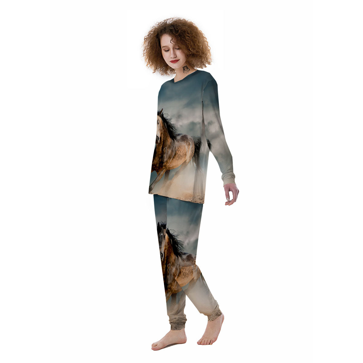 Wild Horses Running Print Women's Pajamas-grizzshop