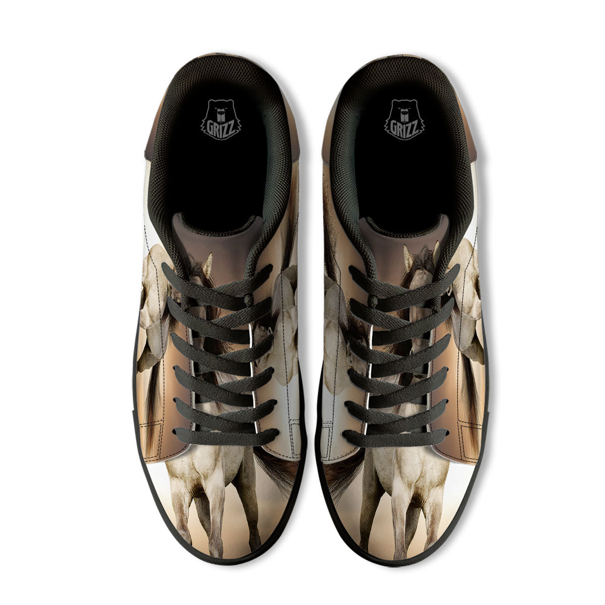 Wild Stallion Horse Running Print Black Low Top Sneakers-grizzshop