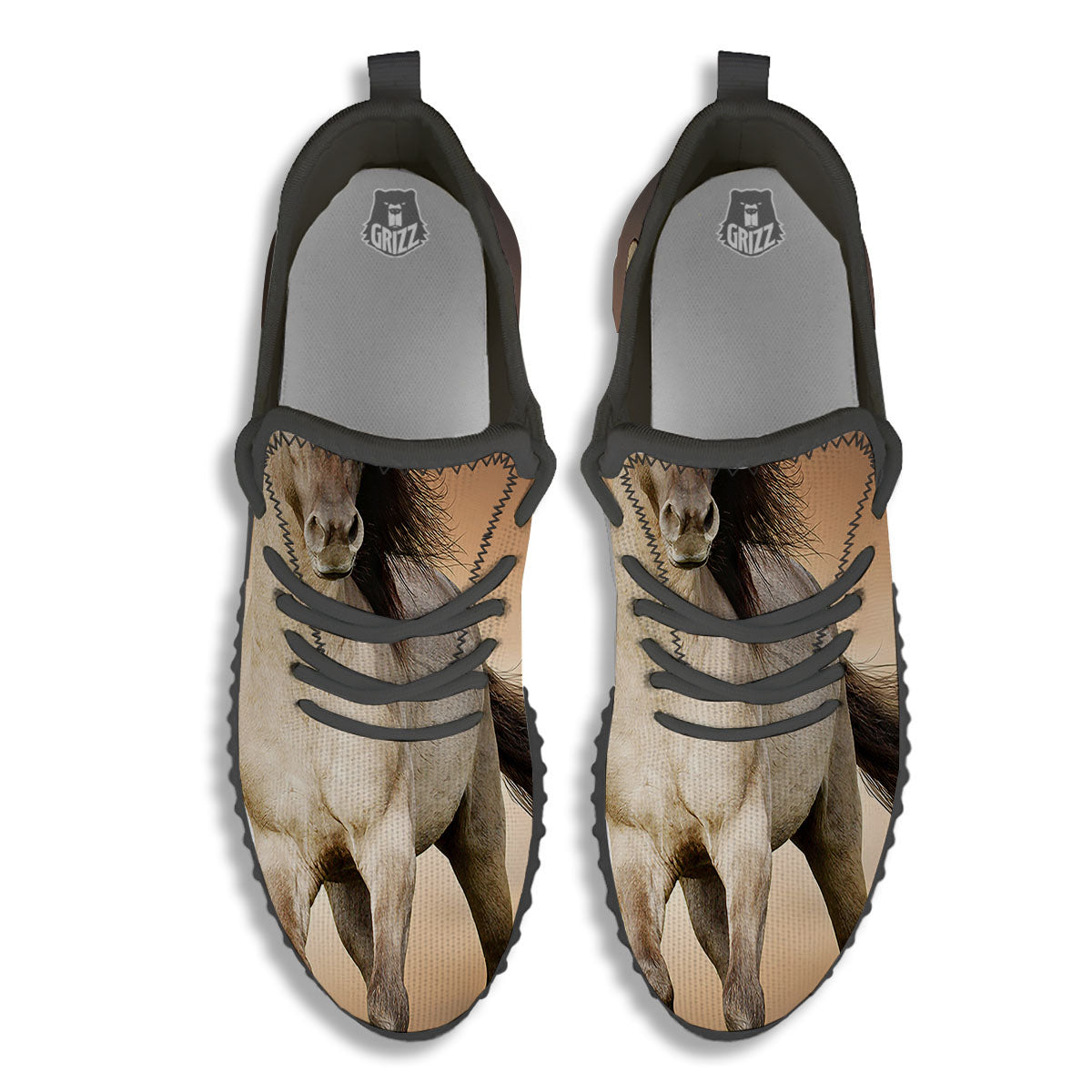 Wild Stallion Horse Running Print Black Walking Shoes-grizzshop