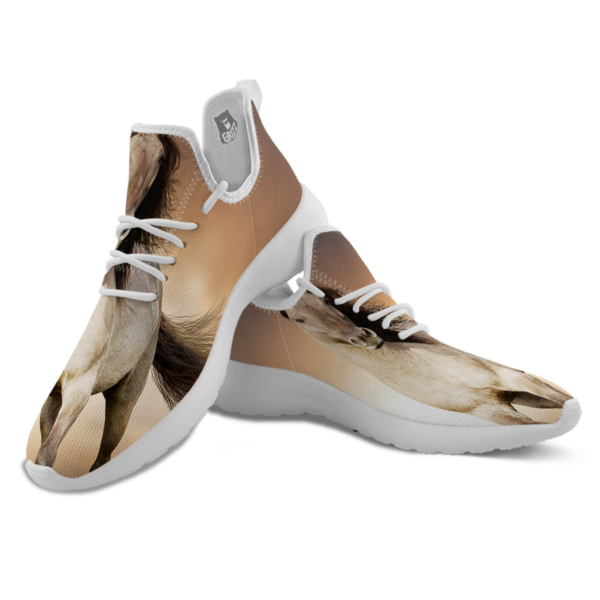 Wild Stallion Horse Running Print White Athletic Shoes-grizzshop