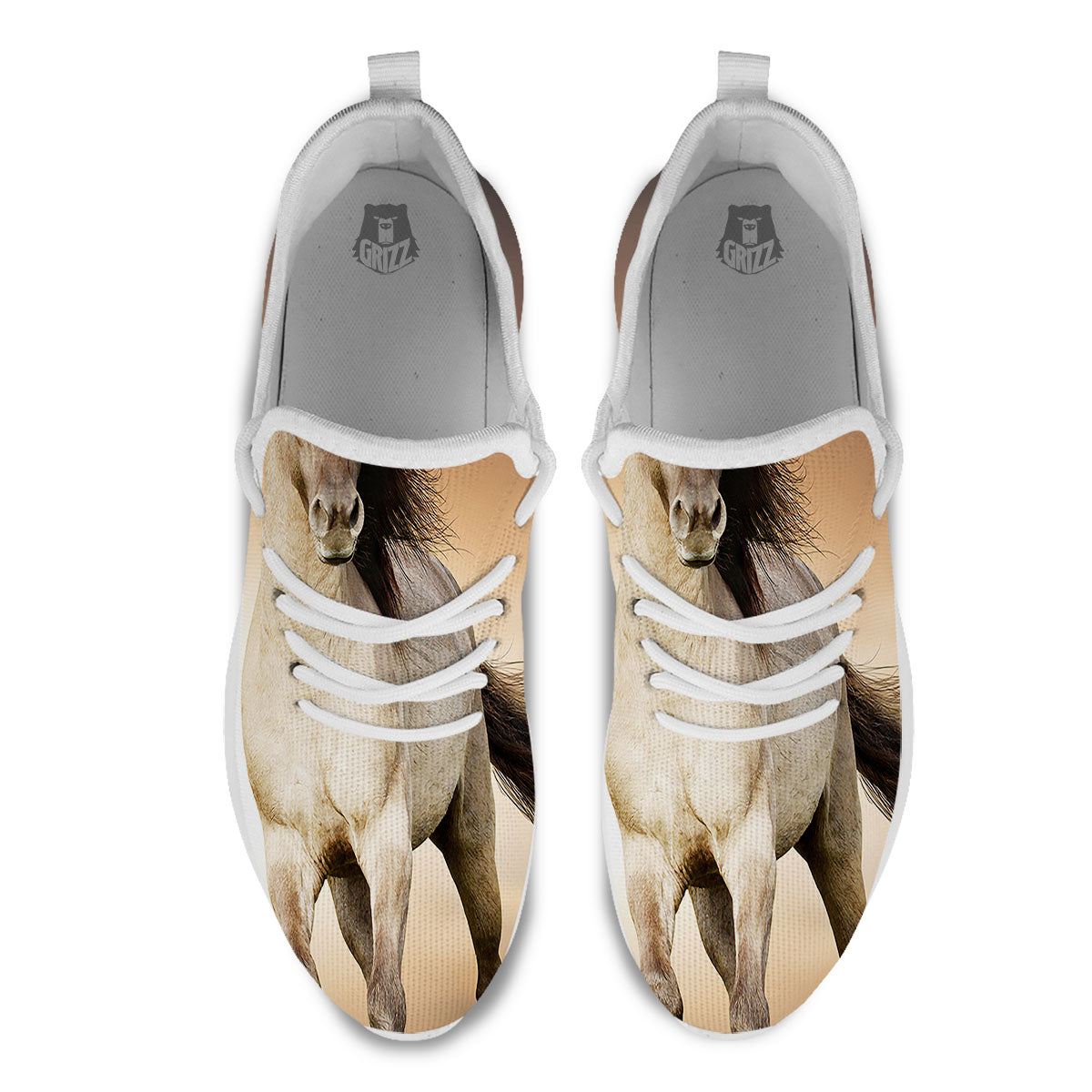 Wild Stallion Horse Running Print White Athletic Shoes-grizzshop