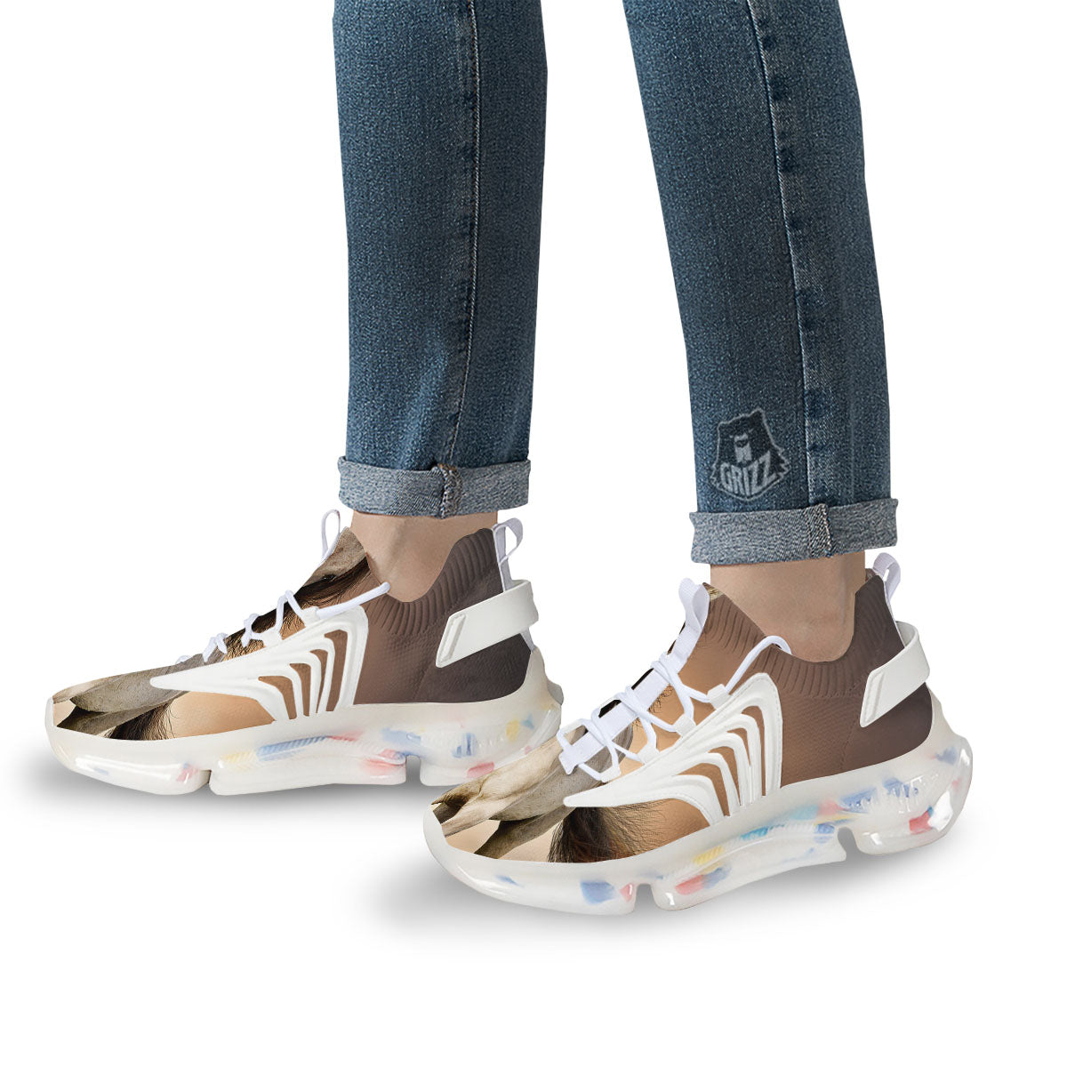Wild Stallion Horse Running Print White Gym Shoes-grizzshop