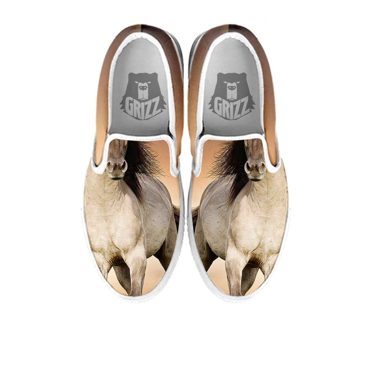Wild Stallion Horse Running Print White Slip On Shoes-grizzshop