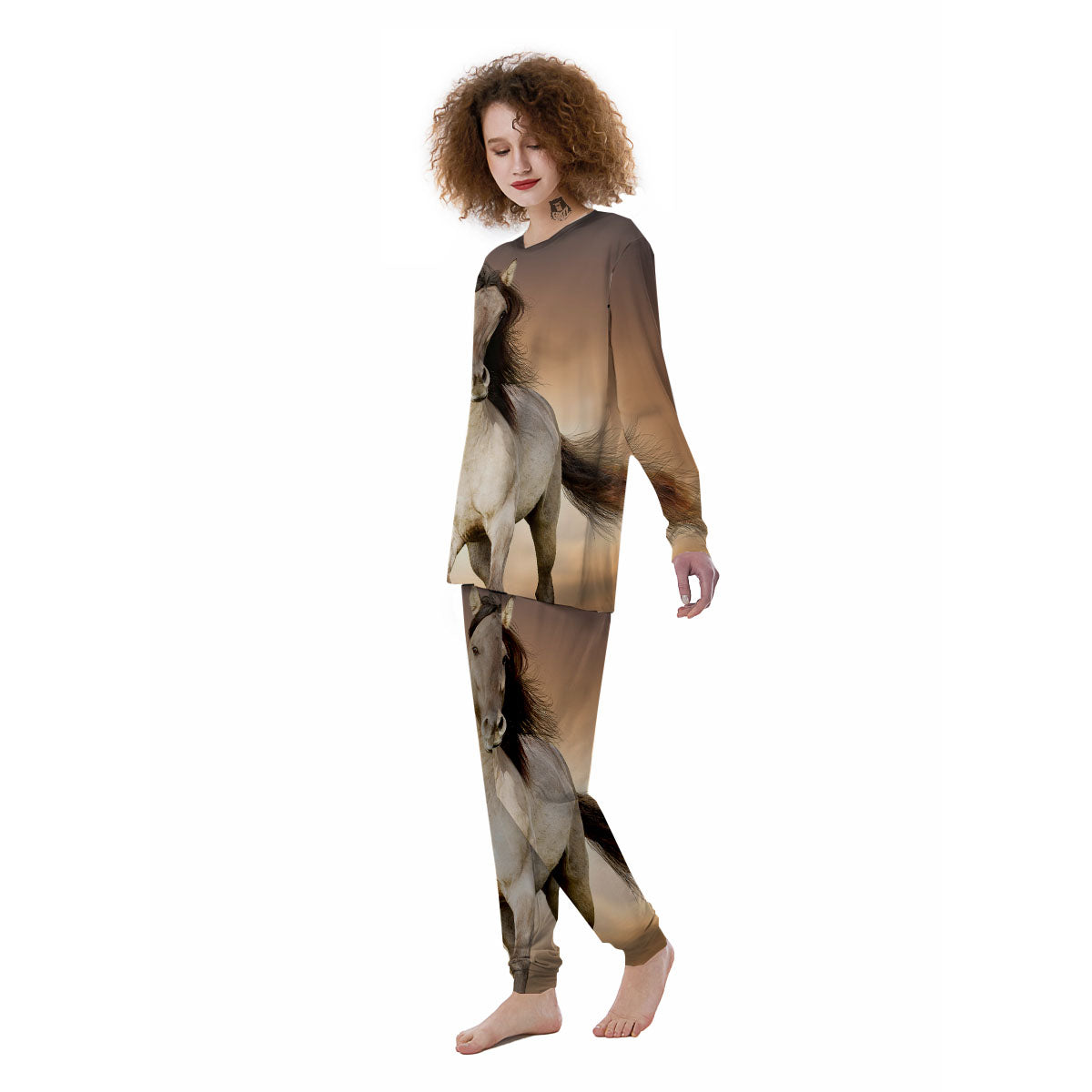 Wild Stallion Horse Running Print Women's Pajamas-grizzshop