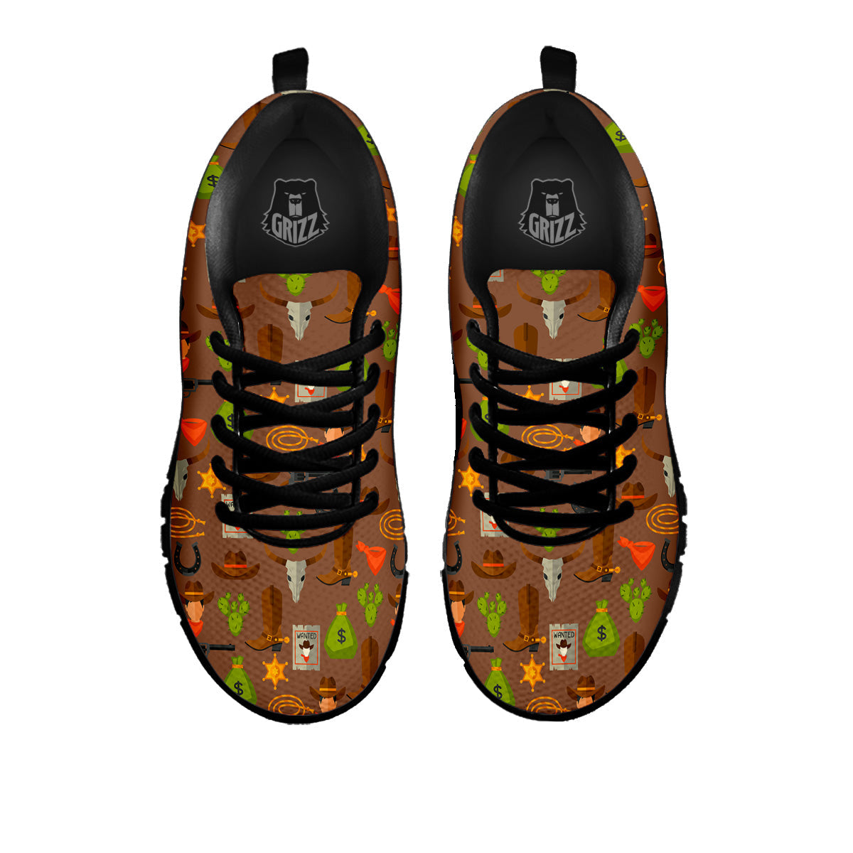 Wild West And Emoji Cowboy Style Print Pattern Black Sneaker-grizzshop