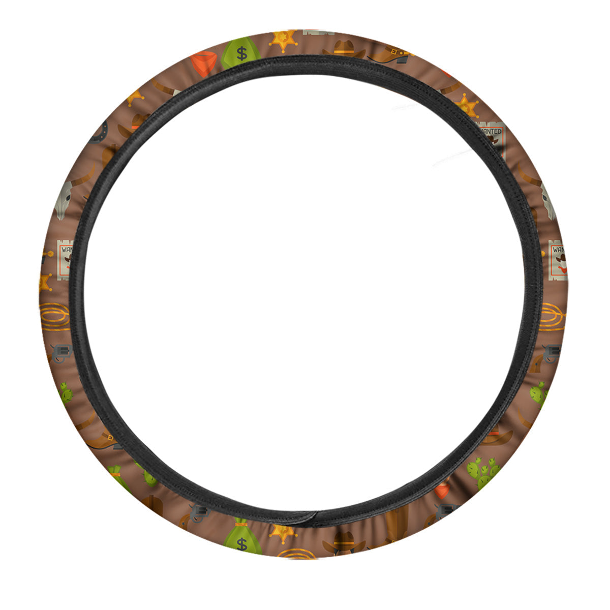 Wild West And Emoji Cowboy Style Print Pattern Car Steering Wheel Cover-grizzshop