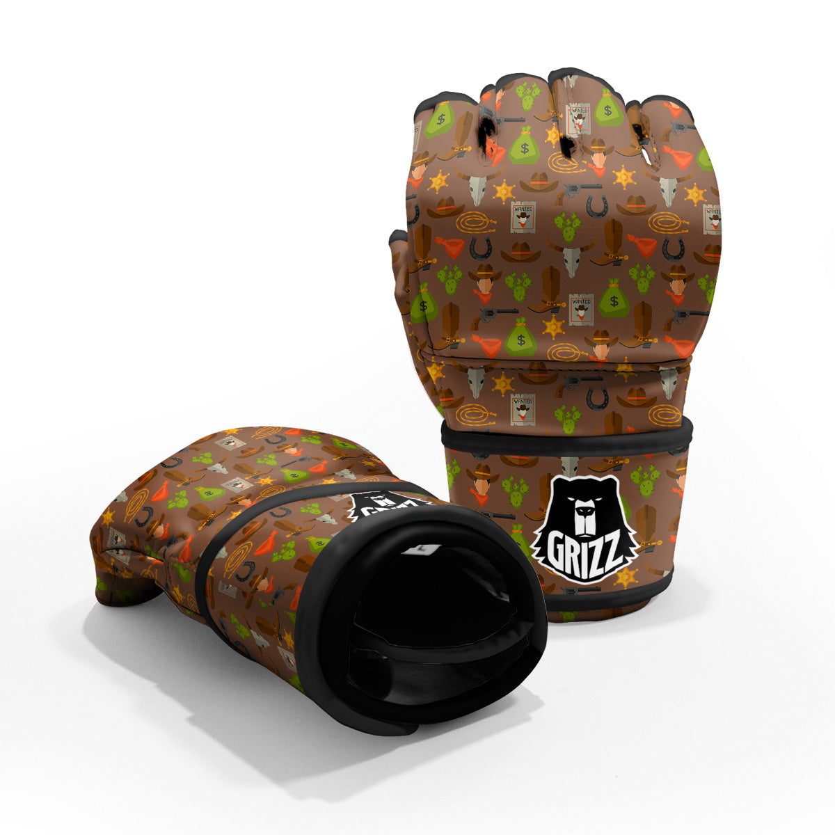 Wild West And Emoji Cowboy Style Print Pattern MMA Gloves-grizzshop