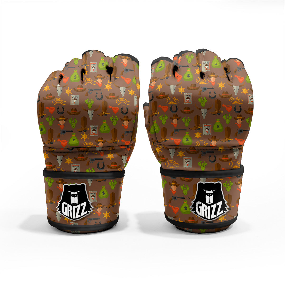Wild West And Emoji Cowboy Style Print Pattern MMA Gloves-grizzshop