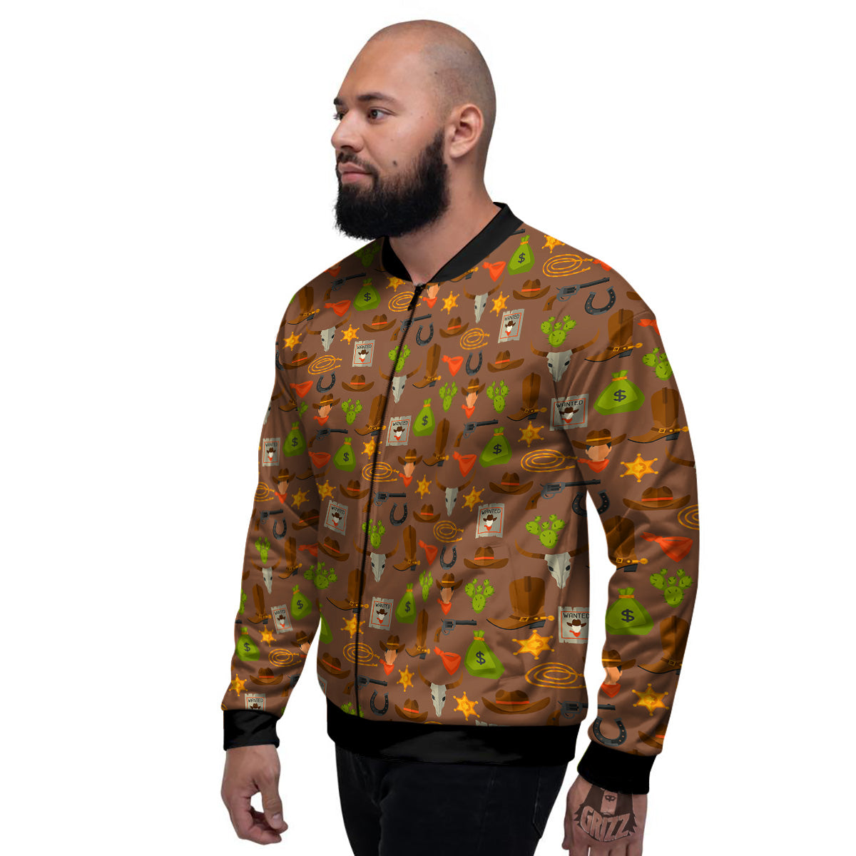 Wild West And Emoji Cowboy Style Print Pattern Men's Bomber Jacket-grizzshop