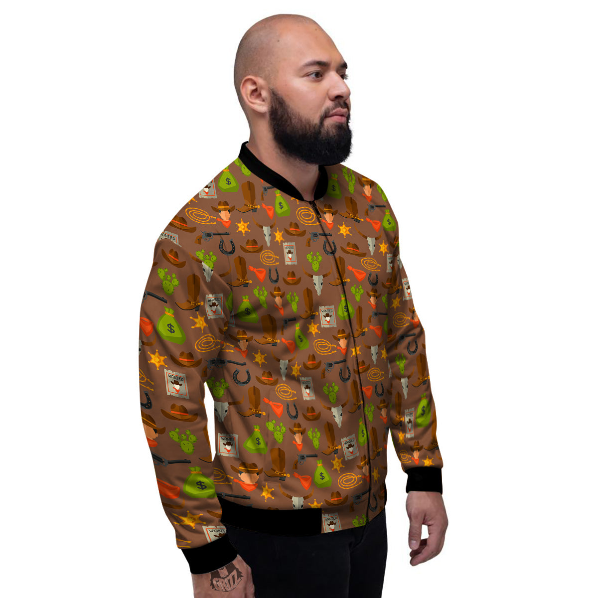 Wild West And Emoji Cowboy Style Print Pattern Men's Bomber Jacket-grizzshop