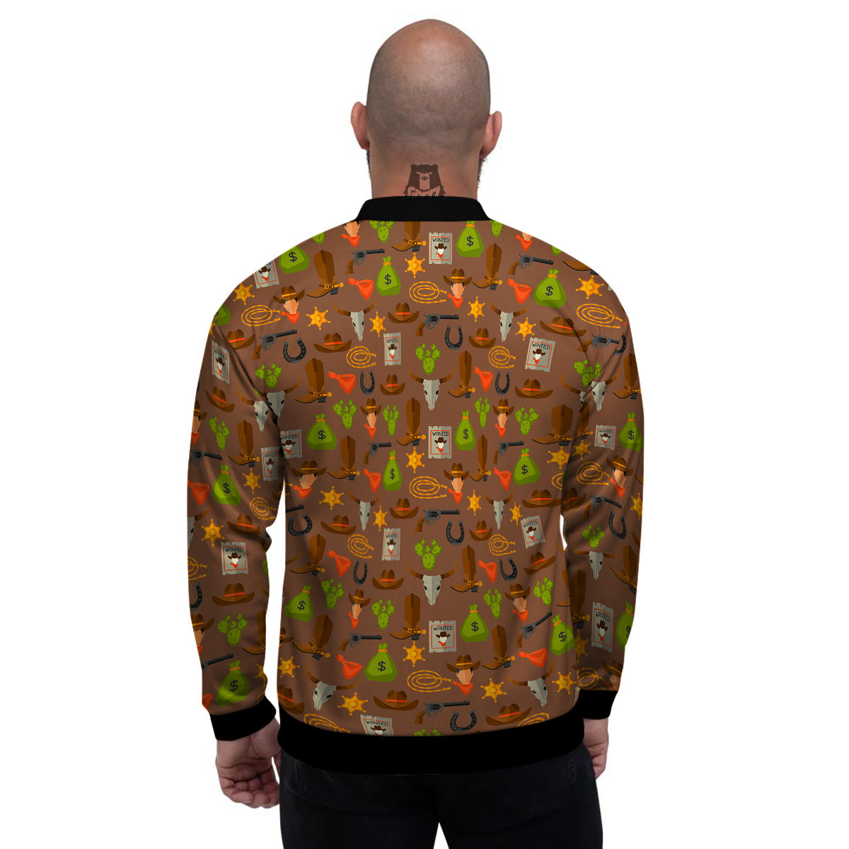 Wild West And Emoji Cowboy Style Print Pattern Men's Bomber Jacket-grizzshop