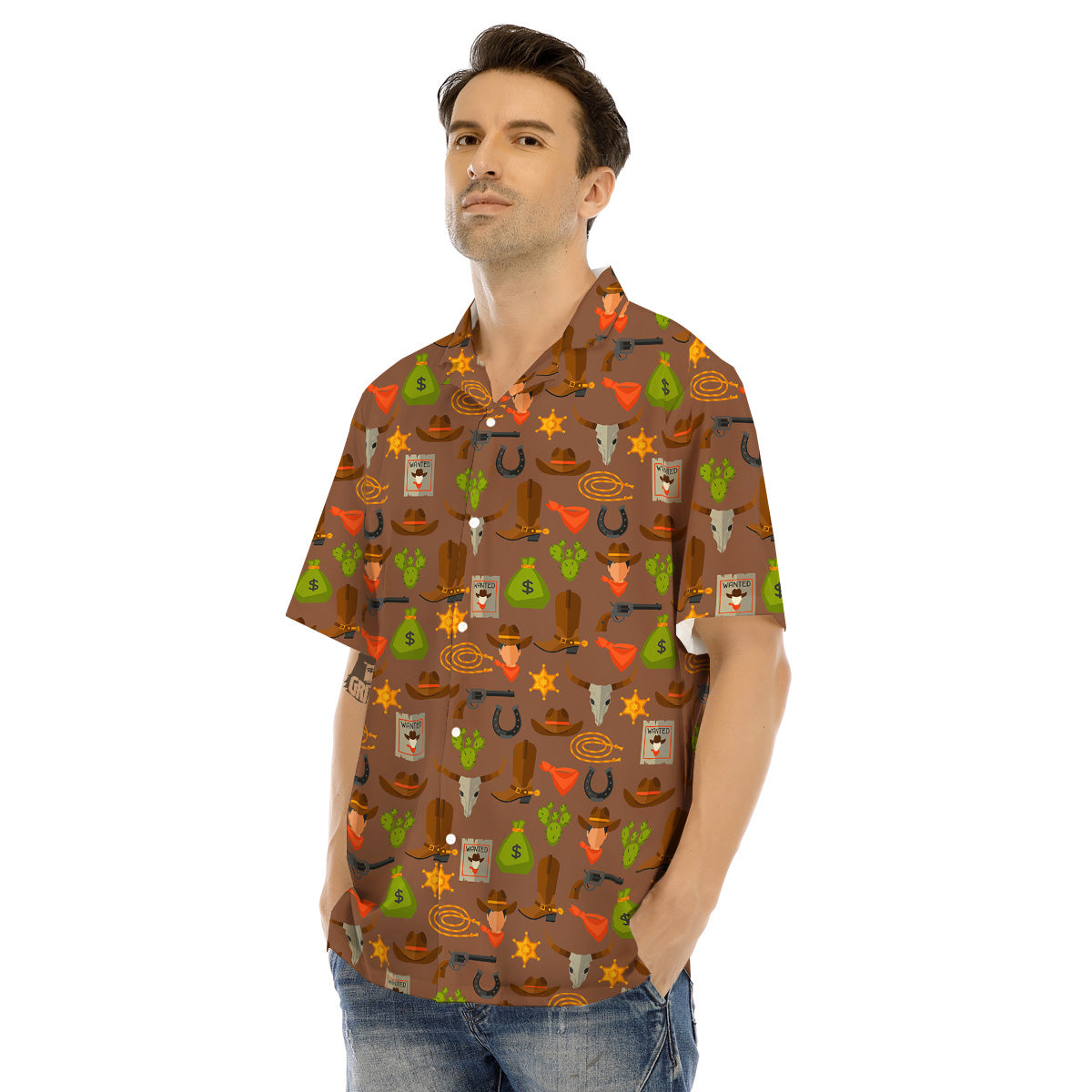 Wild West And Emoji Cowboy Style Print Pattern Men's Hawaiian Shirt-grizzshop