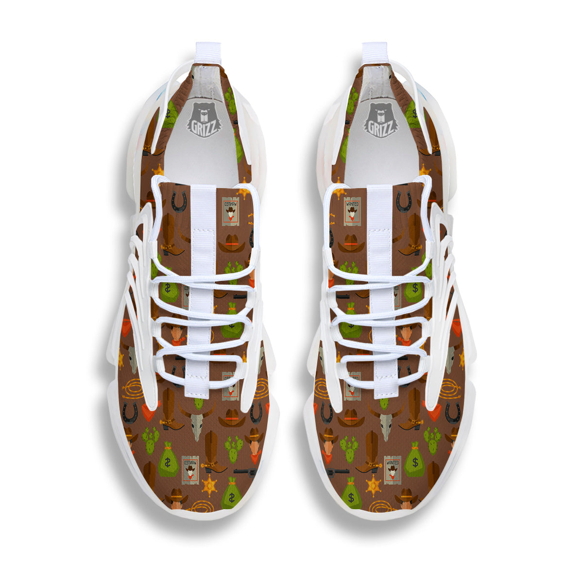 Wild West And Emoji Cowboy Style Print Pattern White Gym Shoes-grizzshop