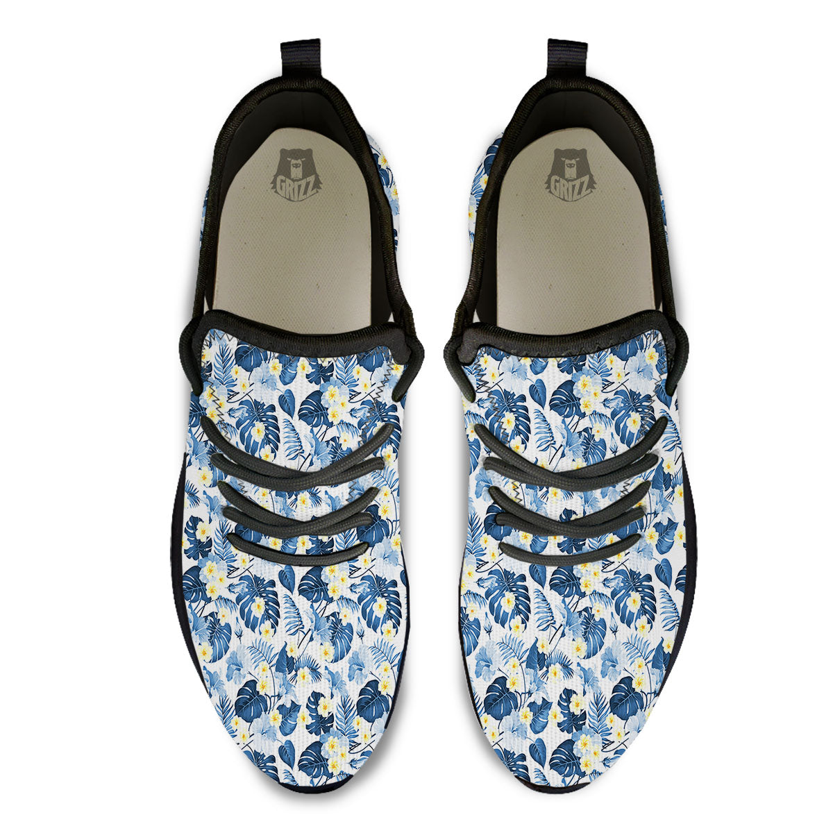 Wildflowers Blue Hawaiian Print Pattern Black Athletic Shoes-grizzshop