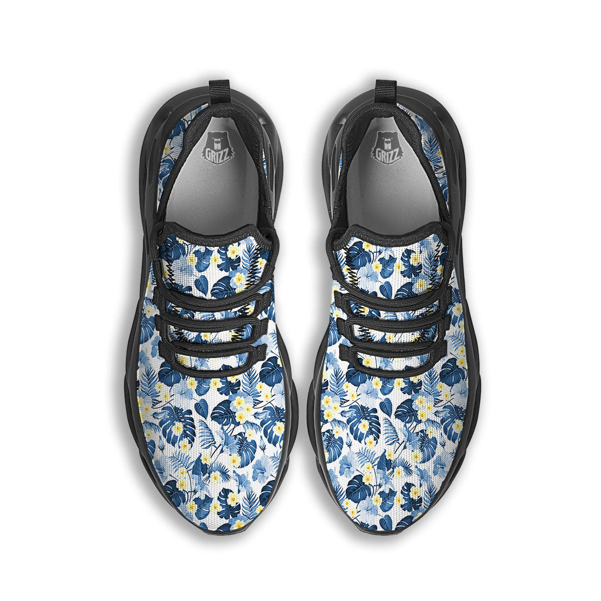 Wildflowers Blue Hawaiian Print Pattern Black Running Shoes-grizzshop