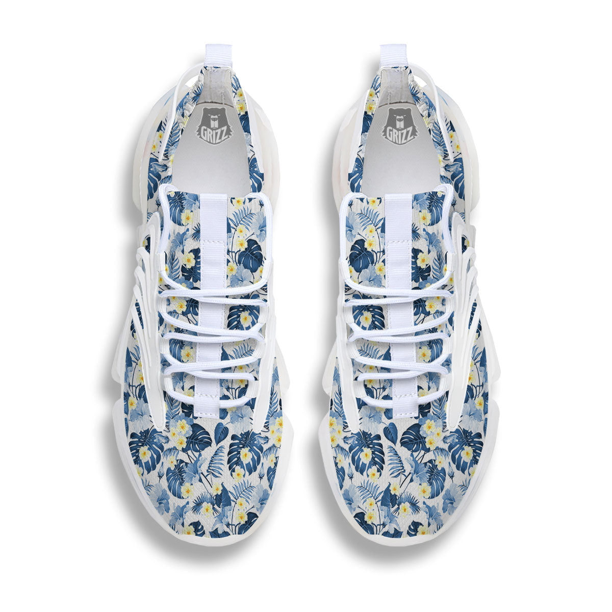Wildflowers Blue Hawaiian Print Pattern White Gym Shoes-grizzshop
