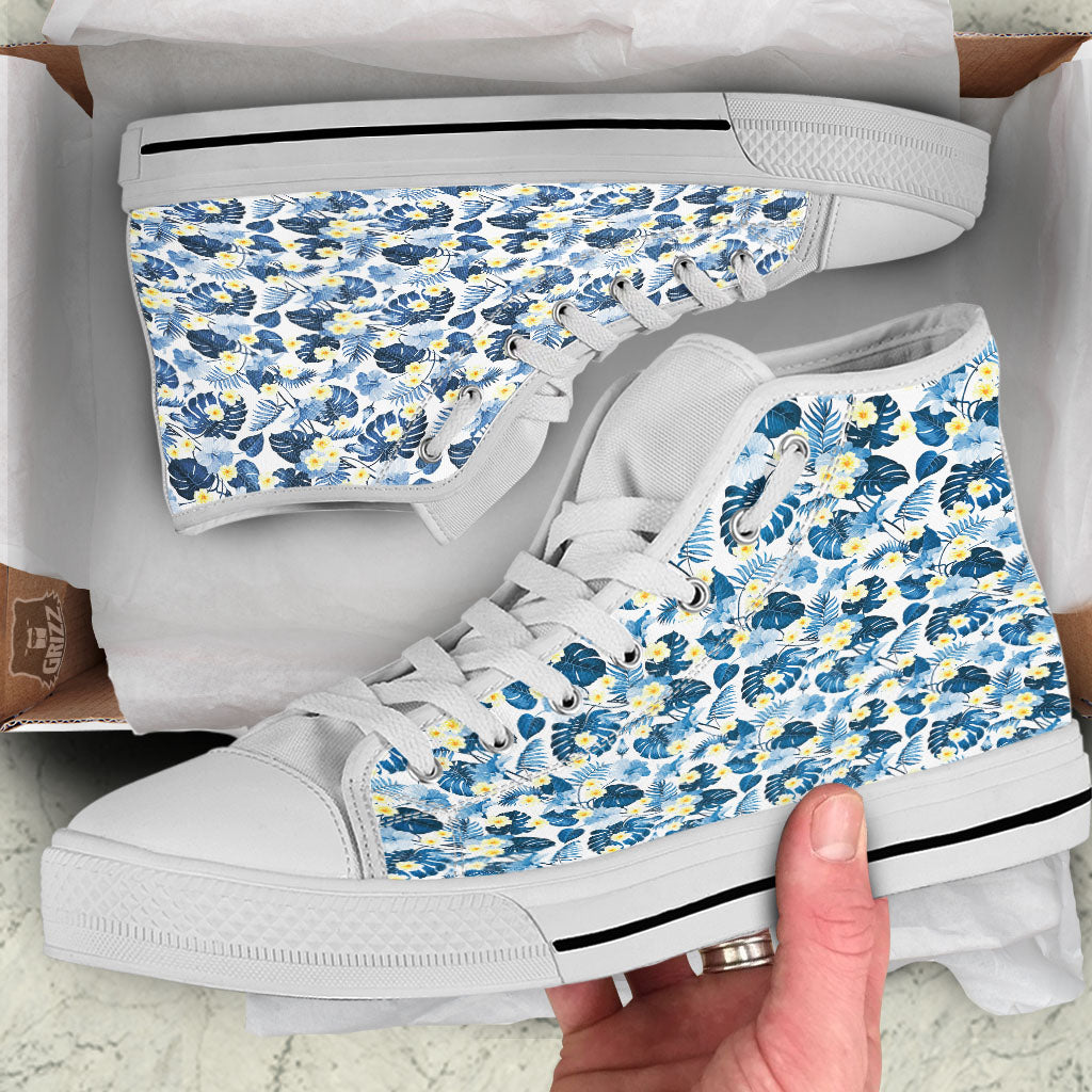 Wildflowers Blue Hawaiian Print Pattern White High Top Shoes-grizzshop