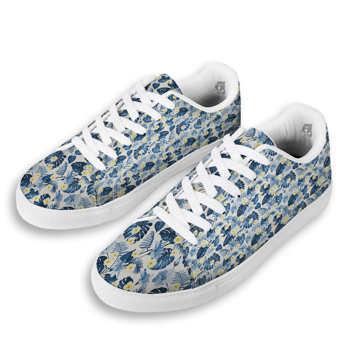 Wildflowers Blue Hawaiian Print Pattern White Low Top Sneakers-grizzshop
