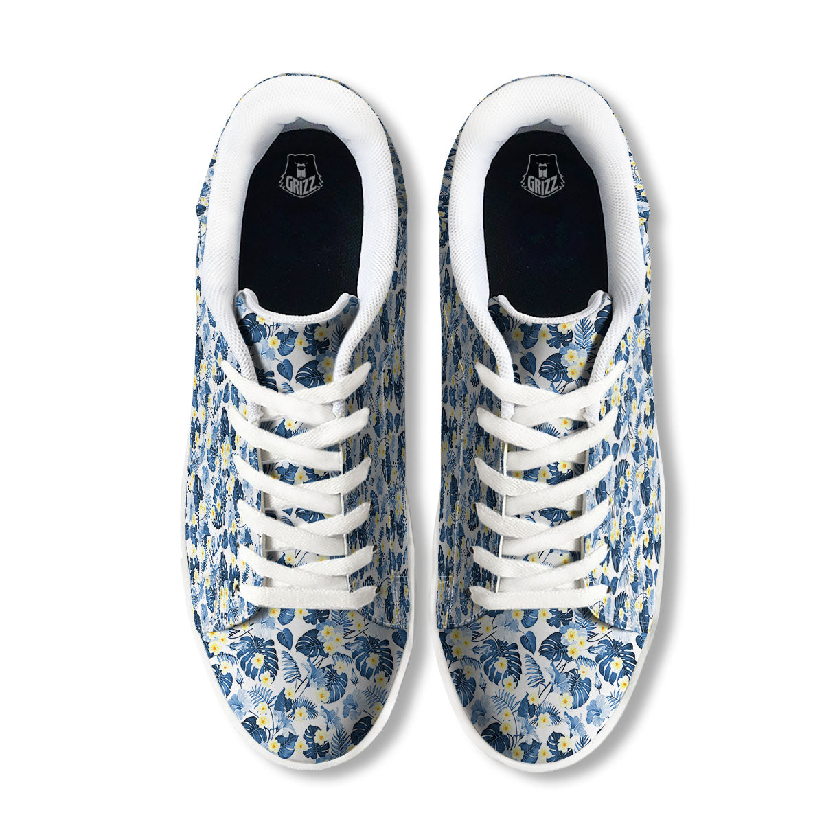 Wildflowers Blue Hawaiian Print Pattern White Low Top Sneakers-grizzshop