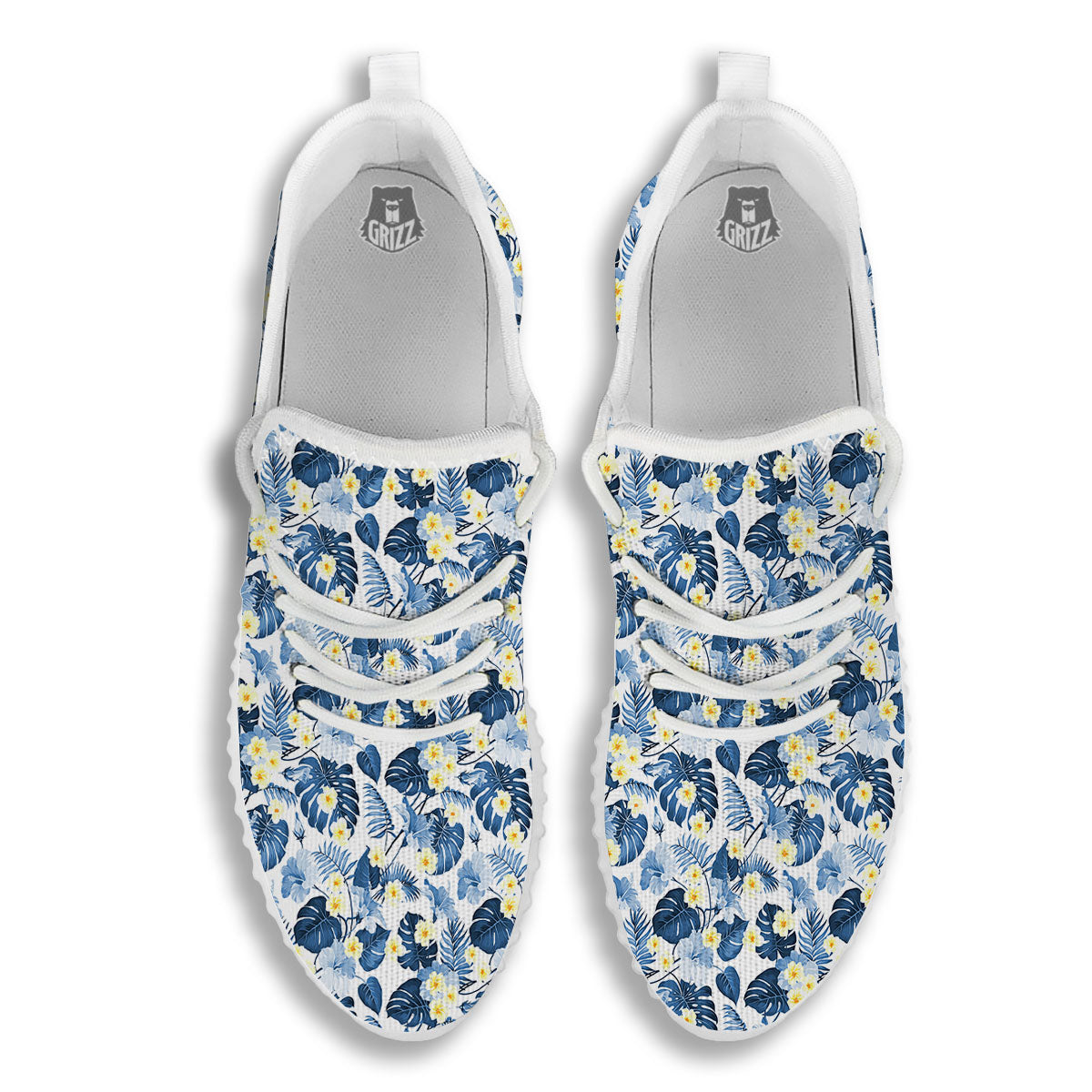 Wildflowers Blue Hawaiian Print Pattern White Walking Shoes-grizzshop