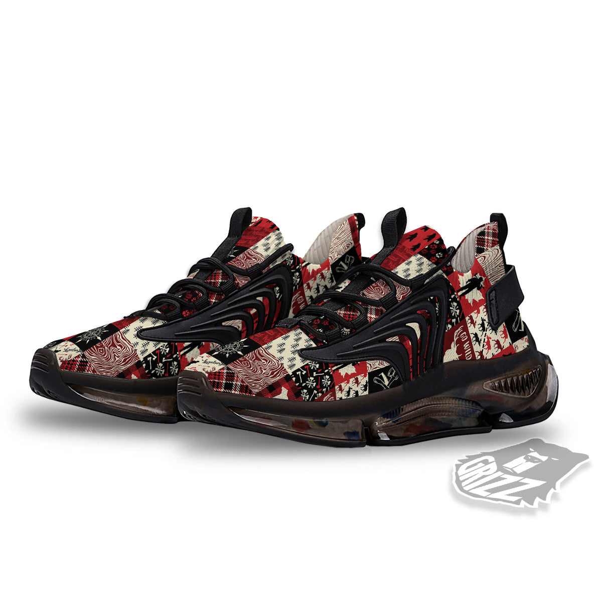 Wildlife Red Plaid Print Pattern Black Gym Shoes-grizzshop