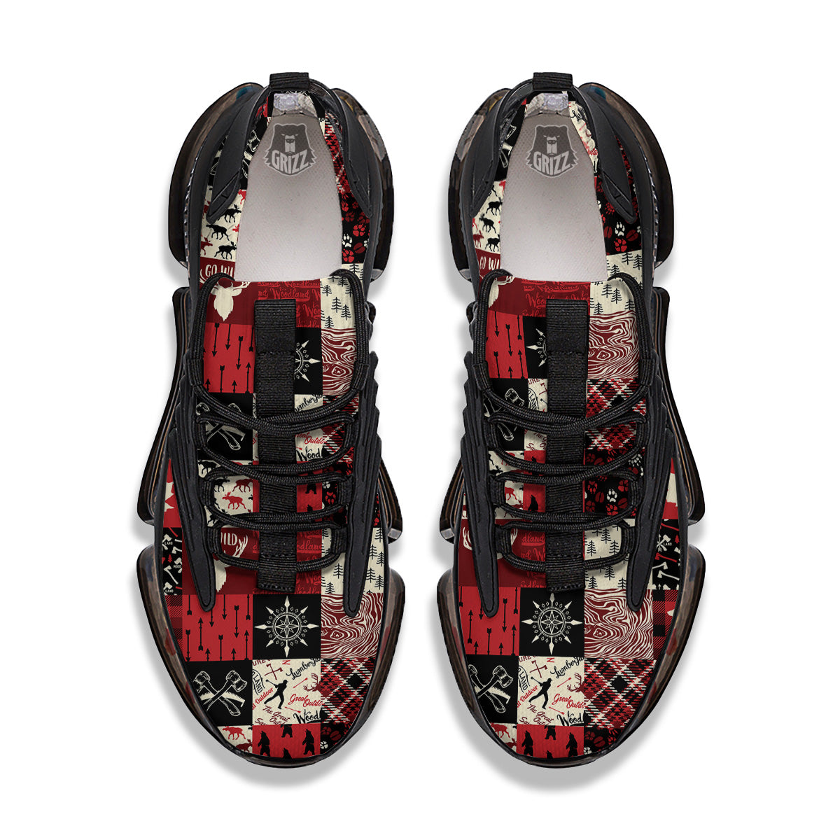 Wildlife Red Plaid Print Pattern Black Gym Shoes-grizzshop