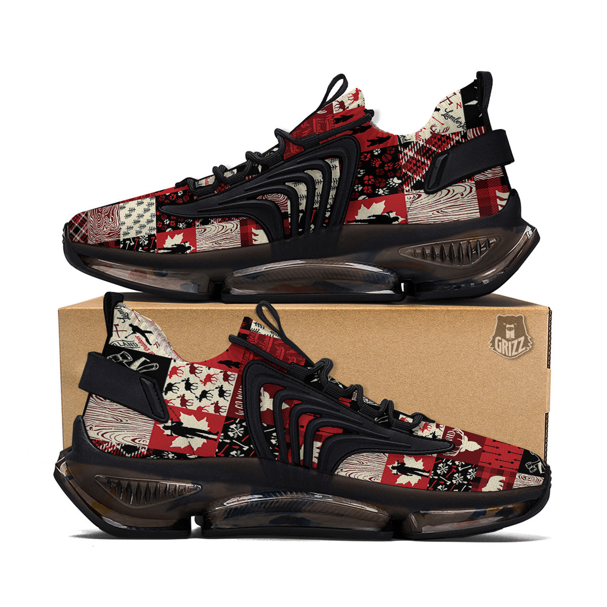 Wildlife Red Plaid Print Pattern Black Gym Shoes-grizzshop