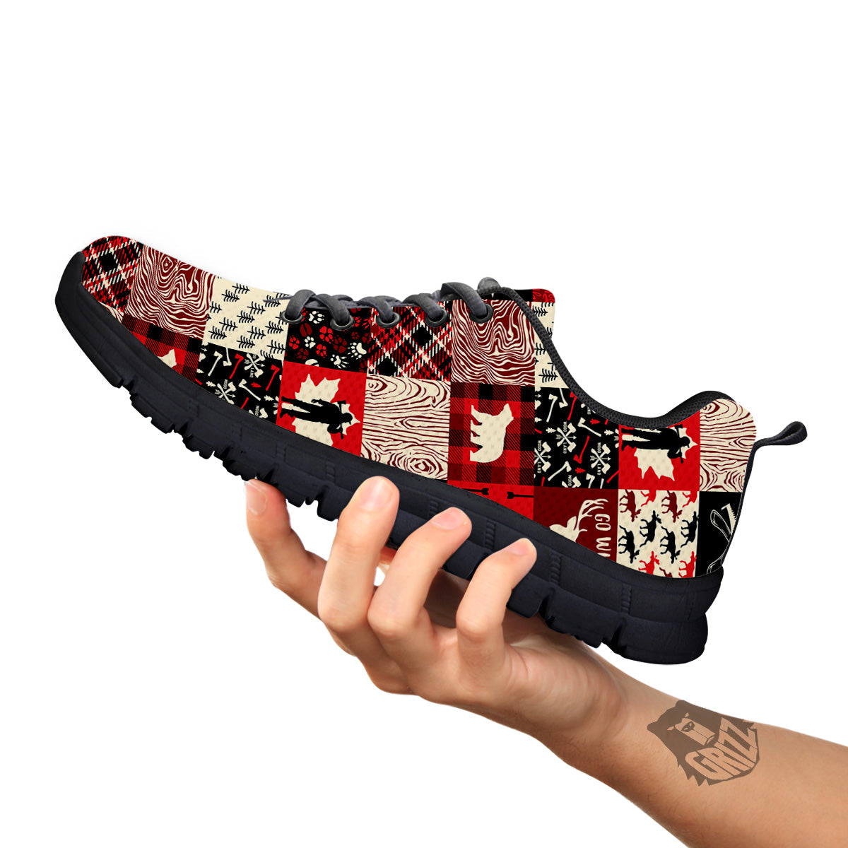 Wildlife Red Plaid Print Pattern Black Sneaker-grizzshop