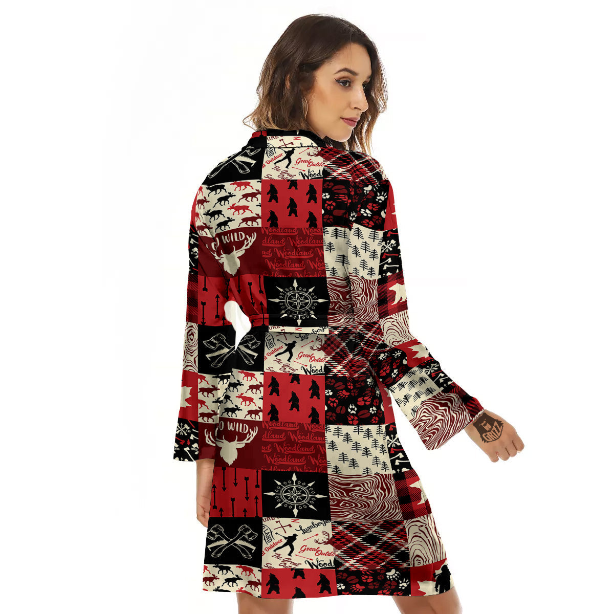 Wildlife Red Plaid Print Pattern Women's Robe-grizzshop